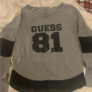 Guess Gray Long Sleeve Tee with Black Accents